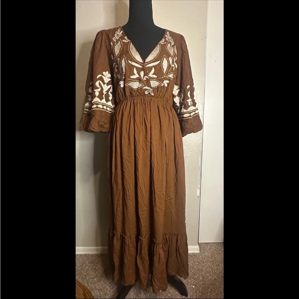 ANTHROPOLOGIE LET ME BE EMBROIDERED OPEN BACK MAXI DRESS PLUS SIZE S